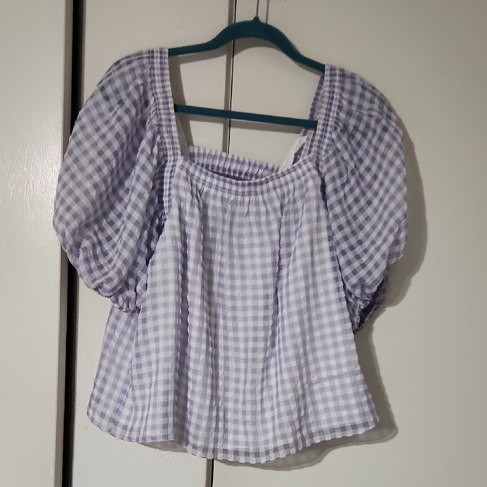SAYLOR Lavender Checkered Puff Sleeve Blouse